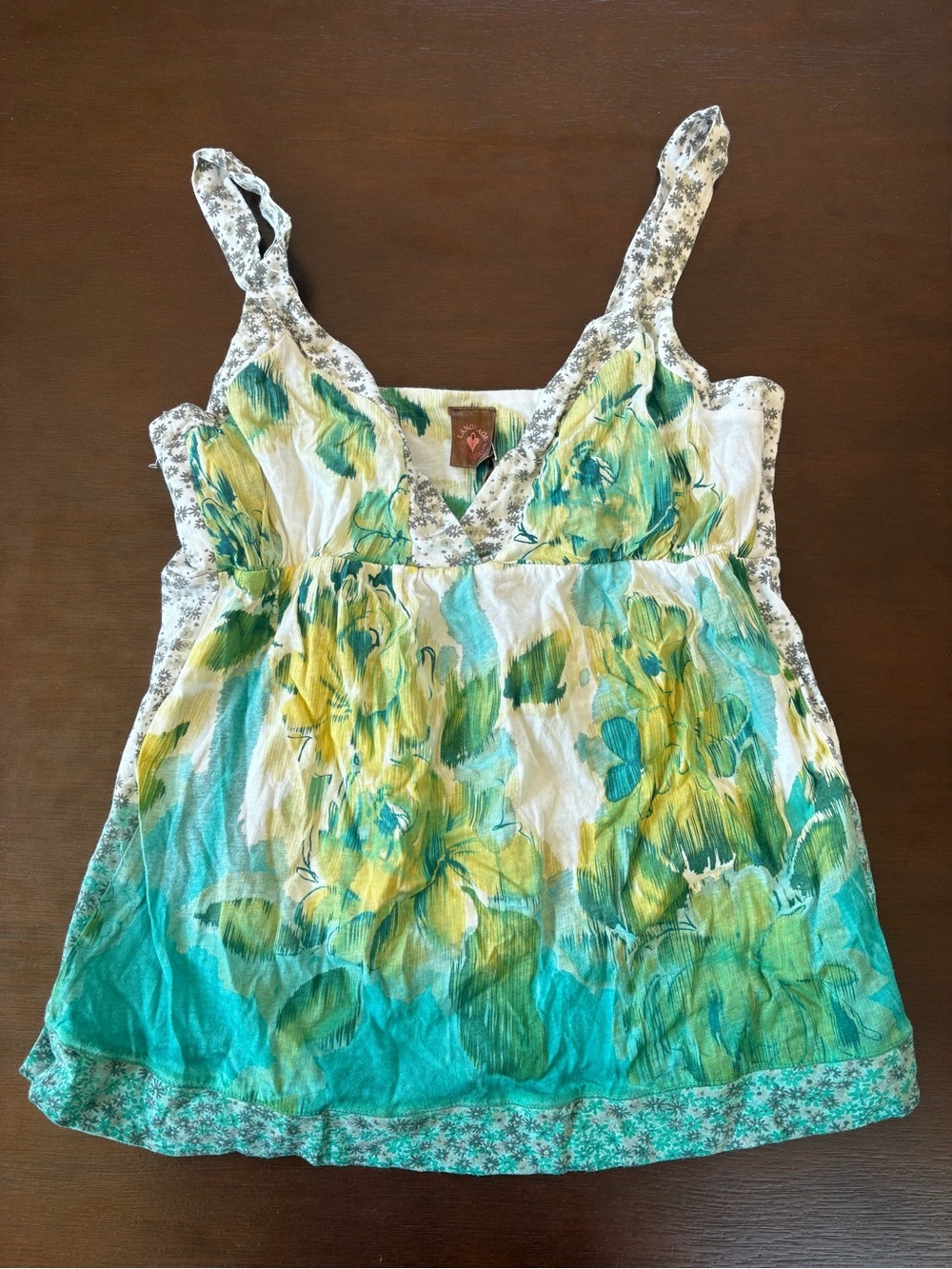Language Floral V-Neck Camisole in Teal and Yellow